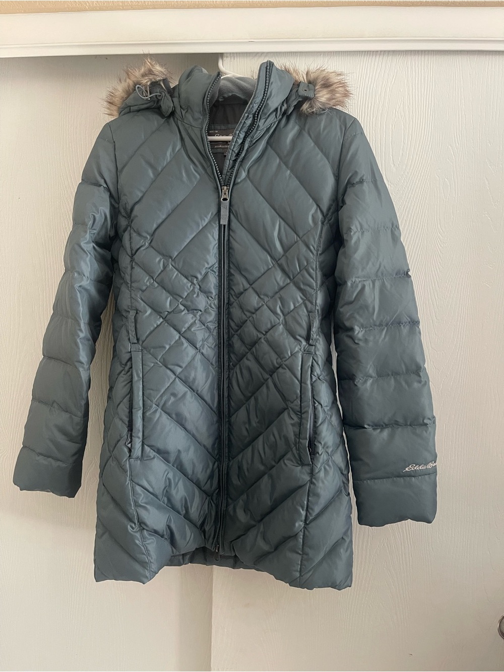 Eddie Bauer Quilted Hooded Puffer Coat - Slate Blue Gray
